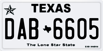 TX license plate DAB6605