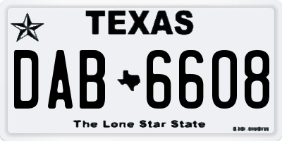 TX license plate DAB6608