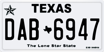 TX license plate DAB6947