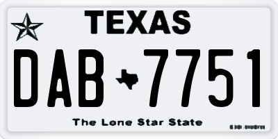 TX license plate DAB7751