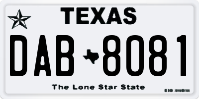 TX license plate DAB8081