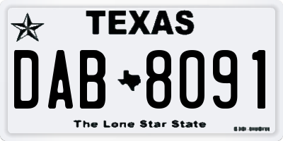 TX license plate DAB8091