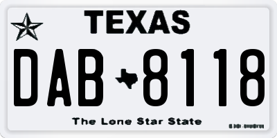 TX license plate DAB8118
