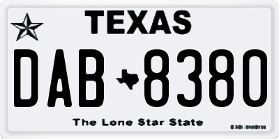 TX license plate DAB8380