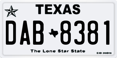 TX license plate DAB8381