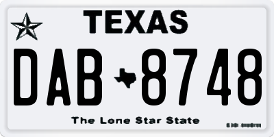 TX license plate DAB8748
