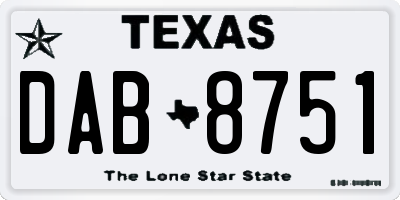 TX license plate DAB8751