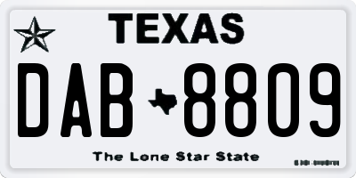 TX license plate DAB8809