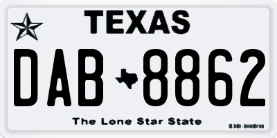 TX license plate DAB8862