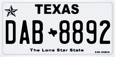 TX license plate DAB8892