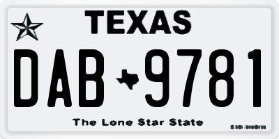 TX license plate DAB9781