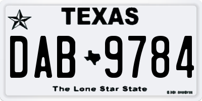 TX license plate DAB9784