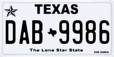 TX license plate DAB9986