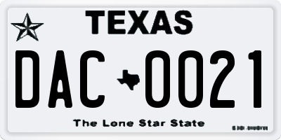 TX license plate DAC0021