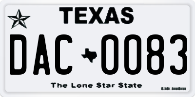 TX license plate DAC0083