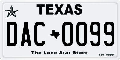 TX license plate DAC0099