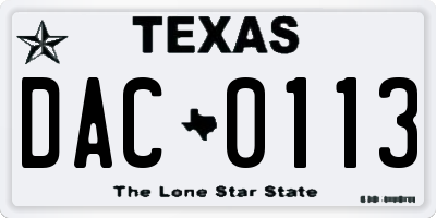 TX license plate DAC0113