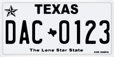TX license plate DAC0123