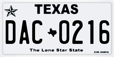 TX license plate DAC0216