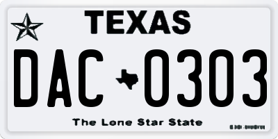 TX license plate DAC0303