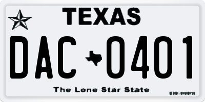 TX license plate DAC0401