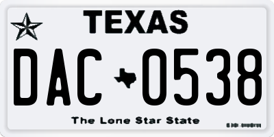 TX license plate DAC0538