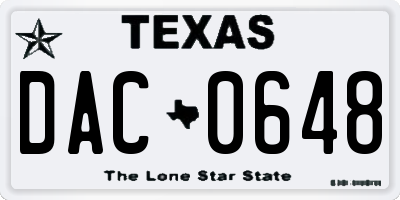 TX license plate DAC0648