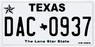 TX license plate DAC0937