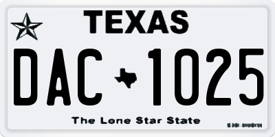 TX license plate DAC1025