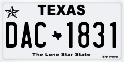 TX license plate DAC1831