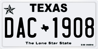 TX license plate DAC1908