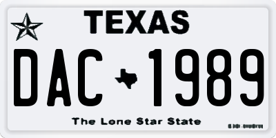 TX license plate DAC1989