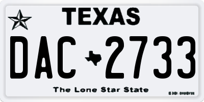 TX license plate DAC2733