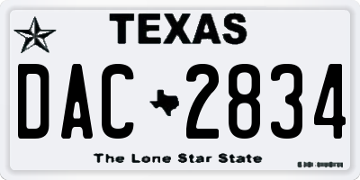 TX license plate DAC2834