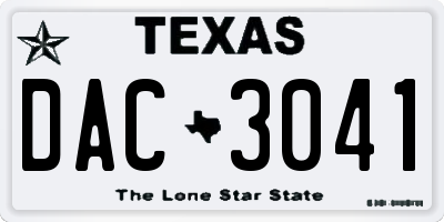 TX license plate DAC3041