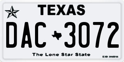 TX license plate DAC3072