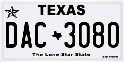 TX license plate DAC3080
