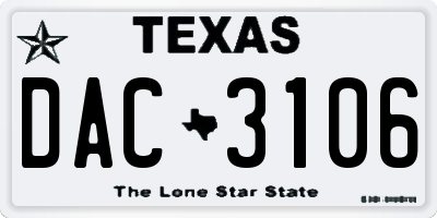 TX license plate DAC3106