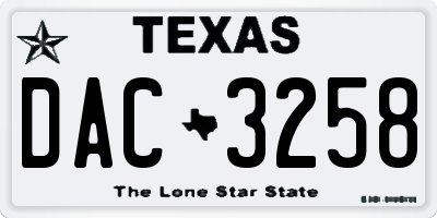 TX license plate DAC3258