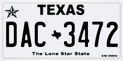 TX license plate DAC3472