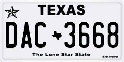 TX license plate DAC3668