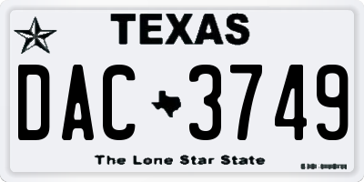 TX license plate DAC3749