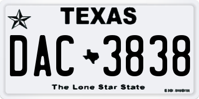 TX license plate DAC3838