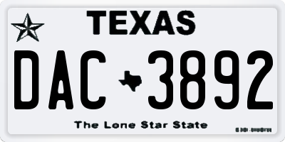 TX license plate DAC3892