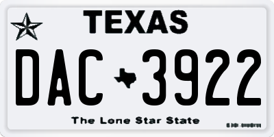 TX license plate DAC3922