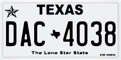 TX license plate DAC4038