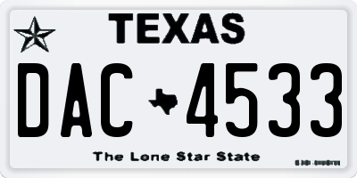 TX license plate DAC4533
