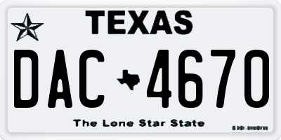 TX license plate DAC4670
