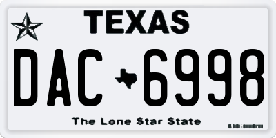 TX license plate DAC6998