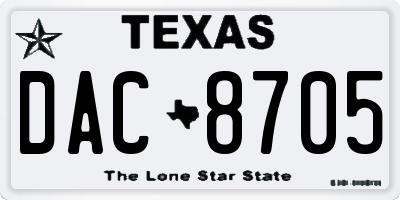 TX license plate DAC8705